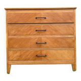 Vintage Scandinavian wooden chest of drawers with herringbone pattern - 4 drawers