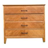 Commode vintage scandinave en bois à motif chevrons – 4 tiroirs