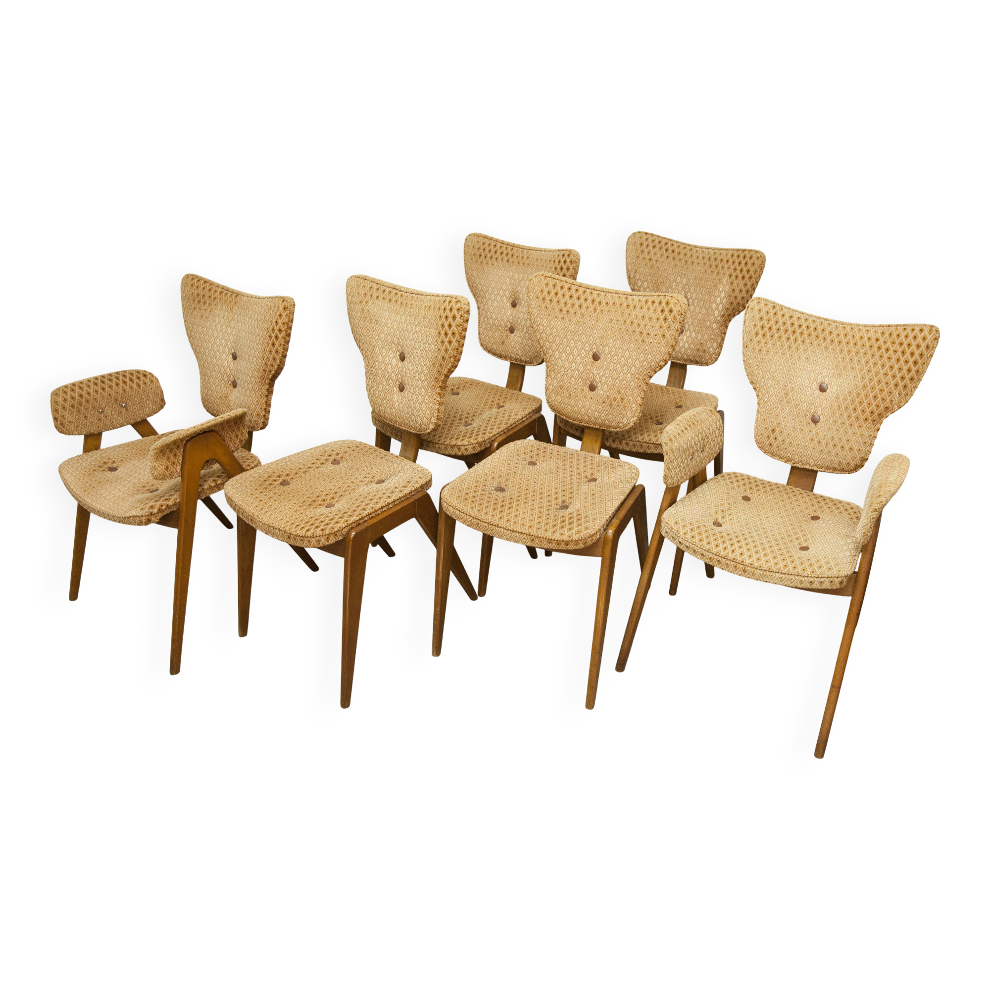 4 chairs and 2 Lounge armchairs by Roger Landault, ABC edition, 1950.