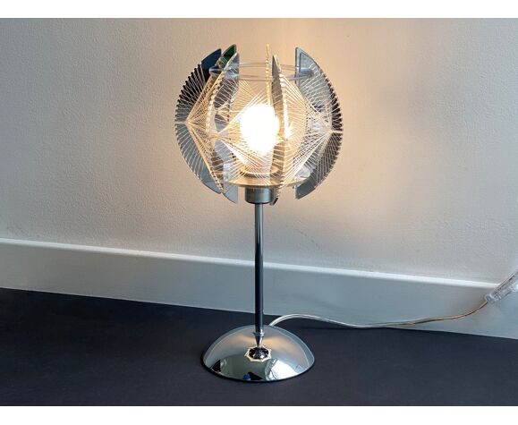 Space Age chrome & acrylic table lamp with a nylon wire thread shade - Sompex