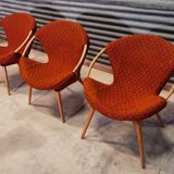 Czechoslovak shell armchair rattan wood fabric