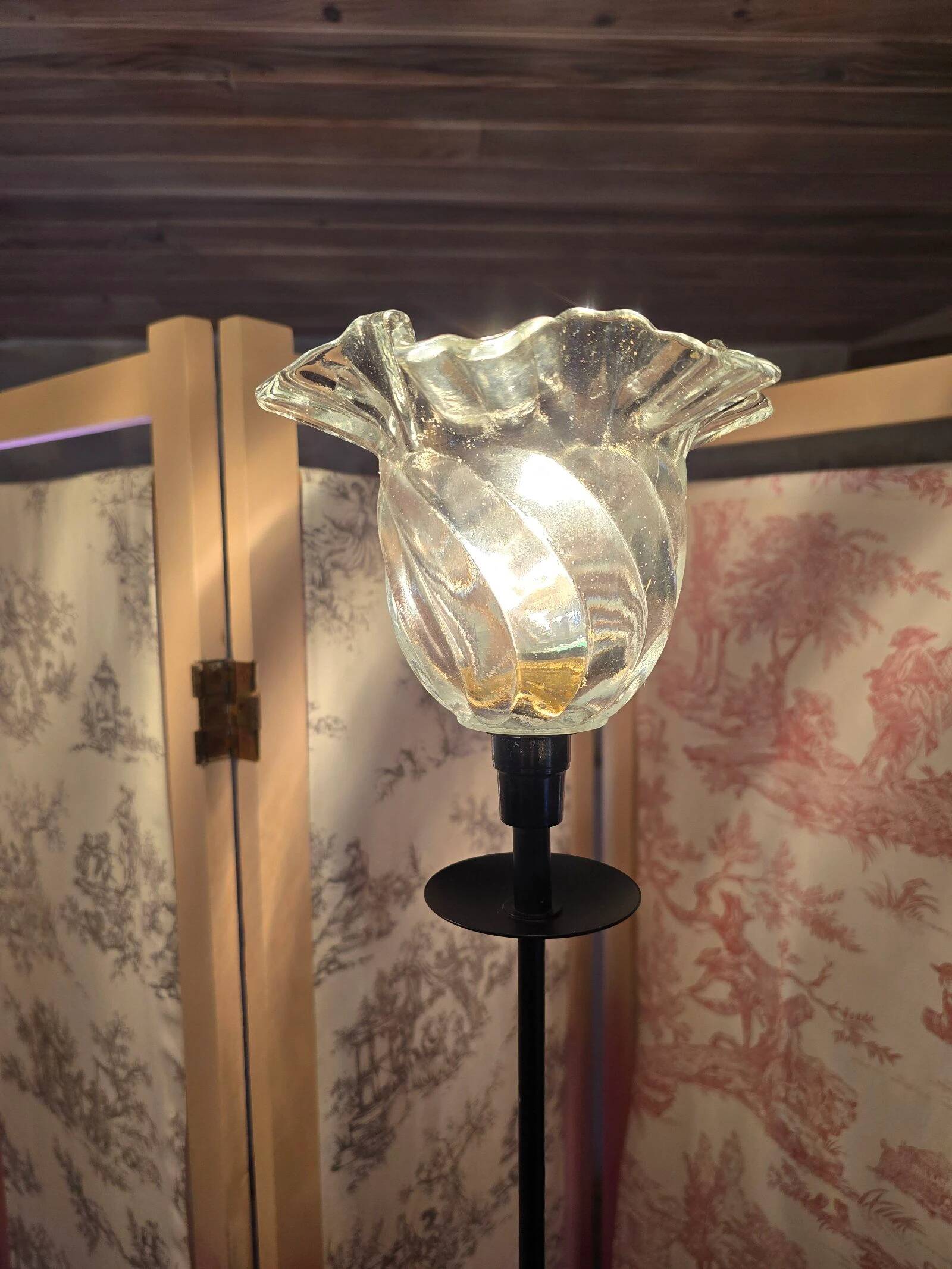 Pair of black and transparent glass vintage table lamps