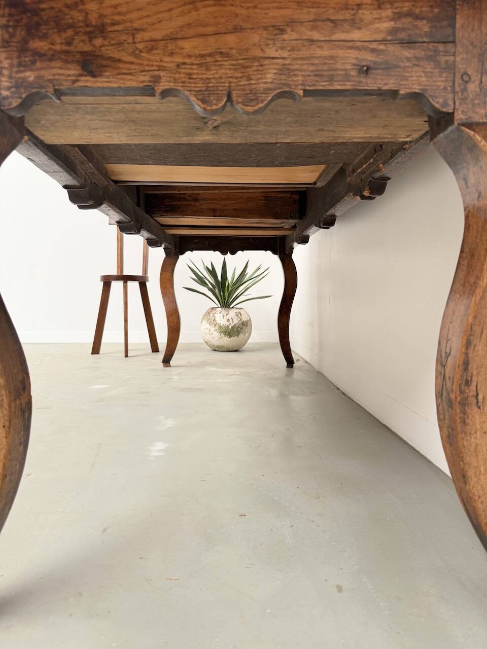 19th century walnut drapery table 2m1