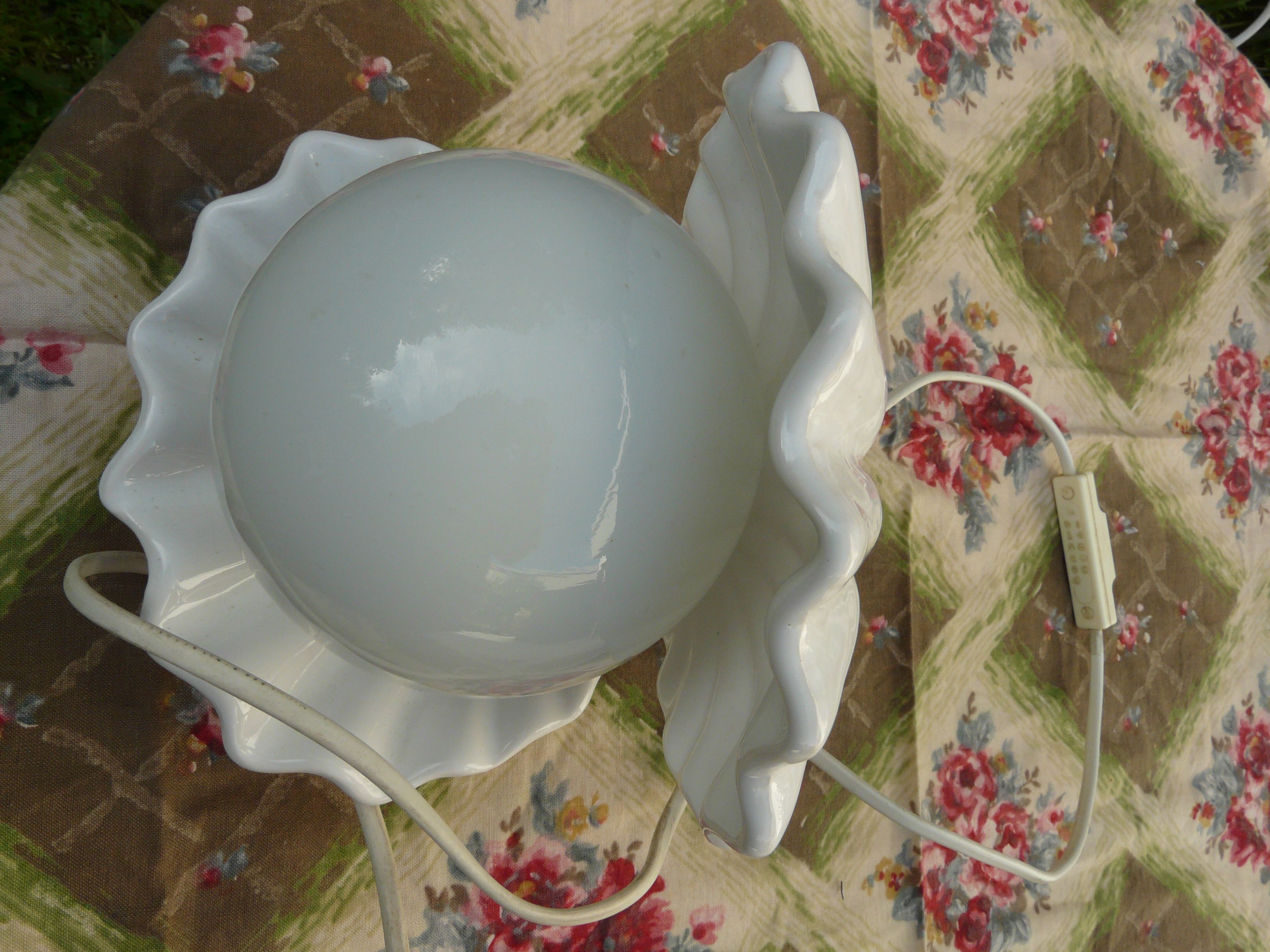 Ceramic and opaline shell lamp France 1970