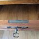 Louis XVI style flat desk in cherry wood, green leather top - French work