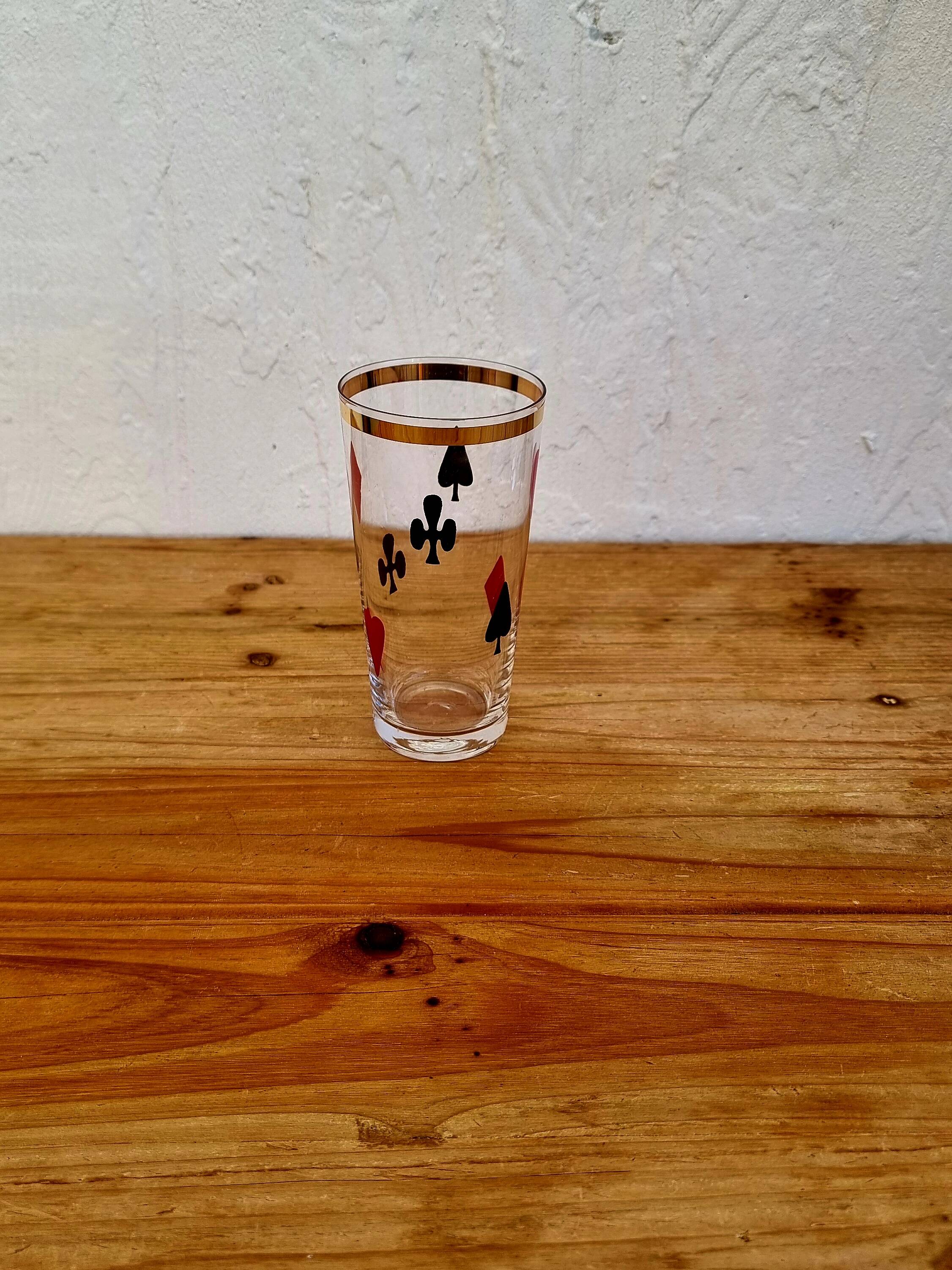 2 vintage card game pattern glasses