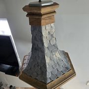 Monumental lamp with a dolphin in cast iron and lead scales - 110cm