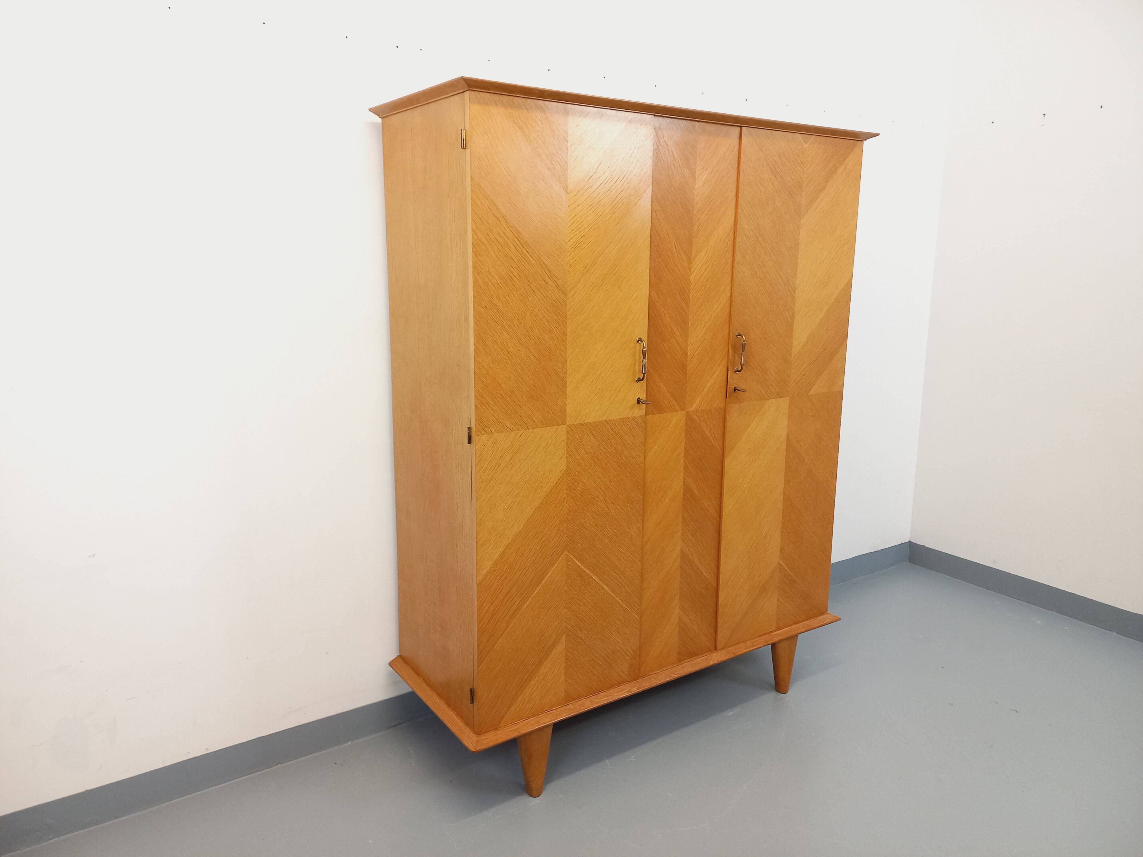 Vintage oak wardrobe from the 1960s.