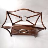 1950s metal magazine rack with imitation leather and bamboo