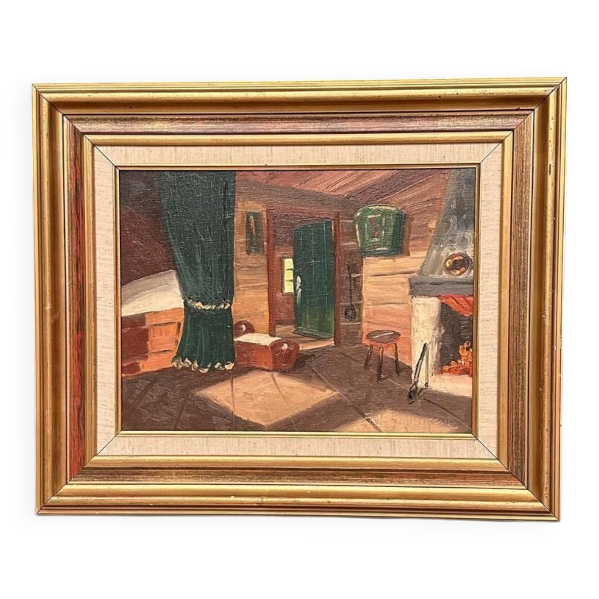 Original Swedish Oil on Canvas – “Interior” by Fritz Jacobson – Signed