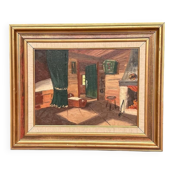 Huile sur toile originale – “Intérieur” par Fritz Jacobson – Signé