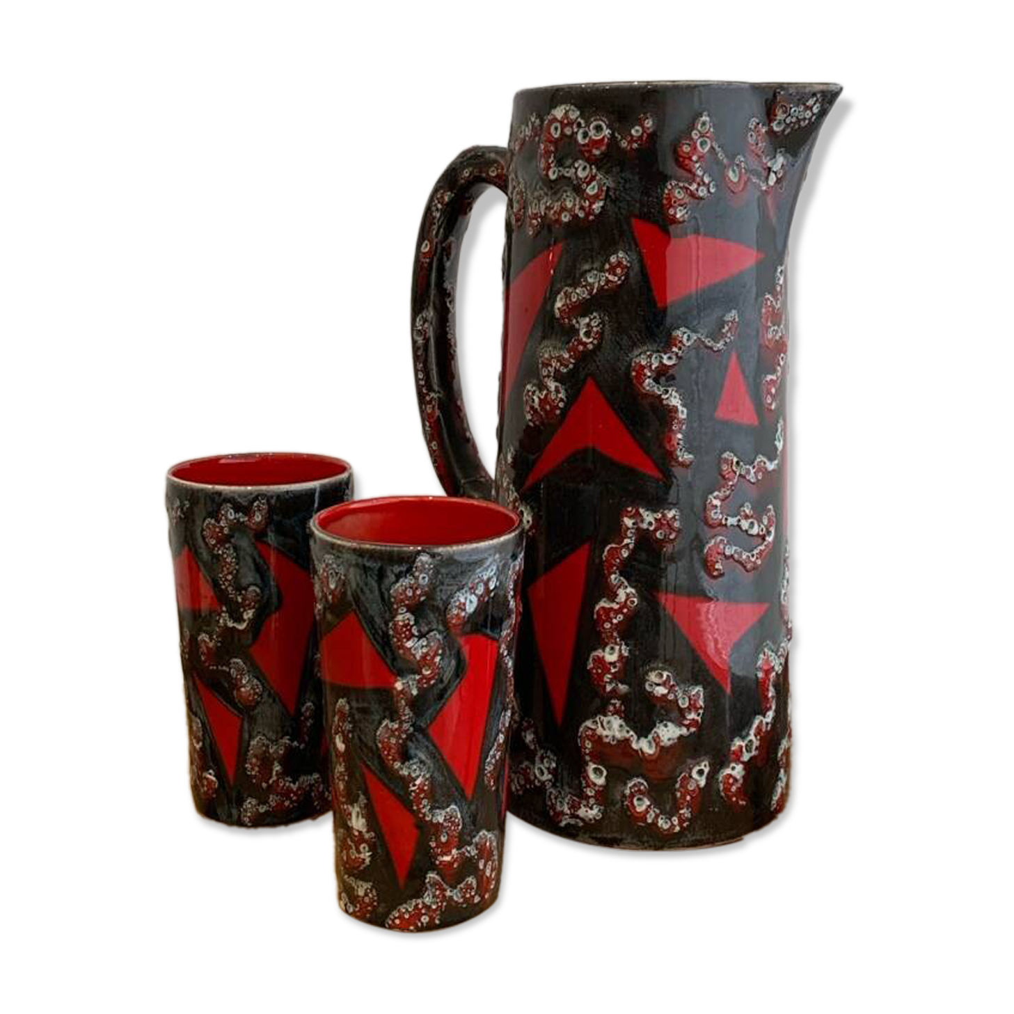 Vintage Ceramic Fat Lava Glass Pitcher