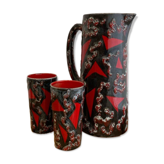Vintage Ceramic Fat Lava Glass Pitcher