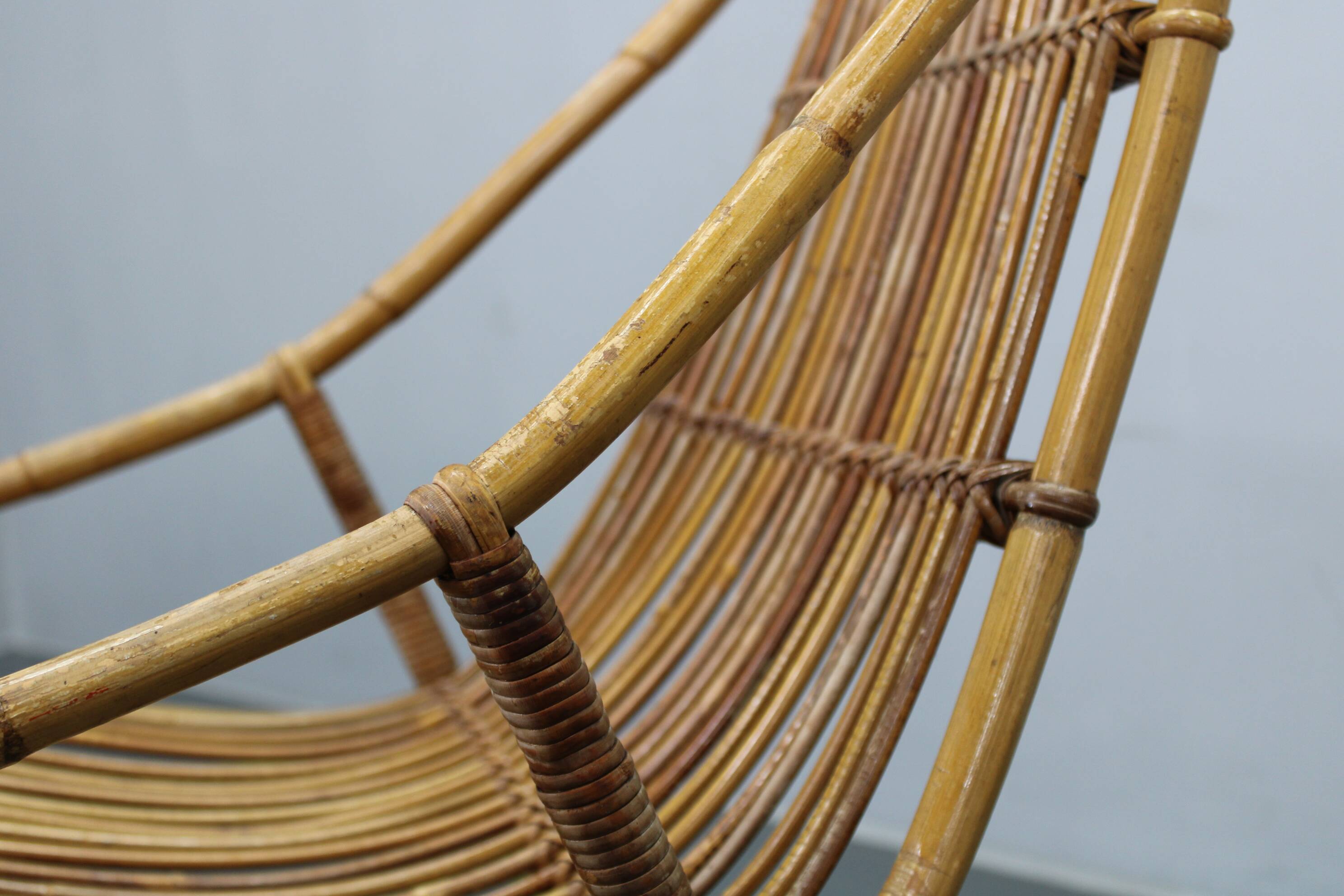 Rare pair of Alan Fuchs for ULUV rattan lounge chairs, Czechoslovakia, 1960s