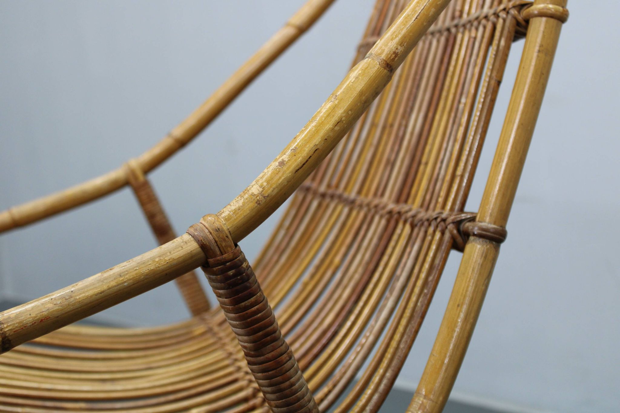 Rare pair of Alan Fuchs for ULUV rattan lounge chairs, Czechoslovakia, 1960s