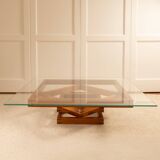 Table Corinto en verre et bois, Italie 1970