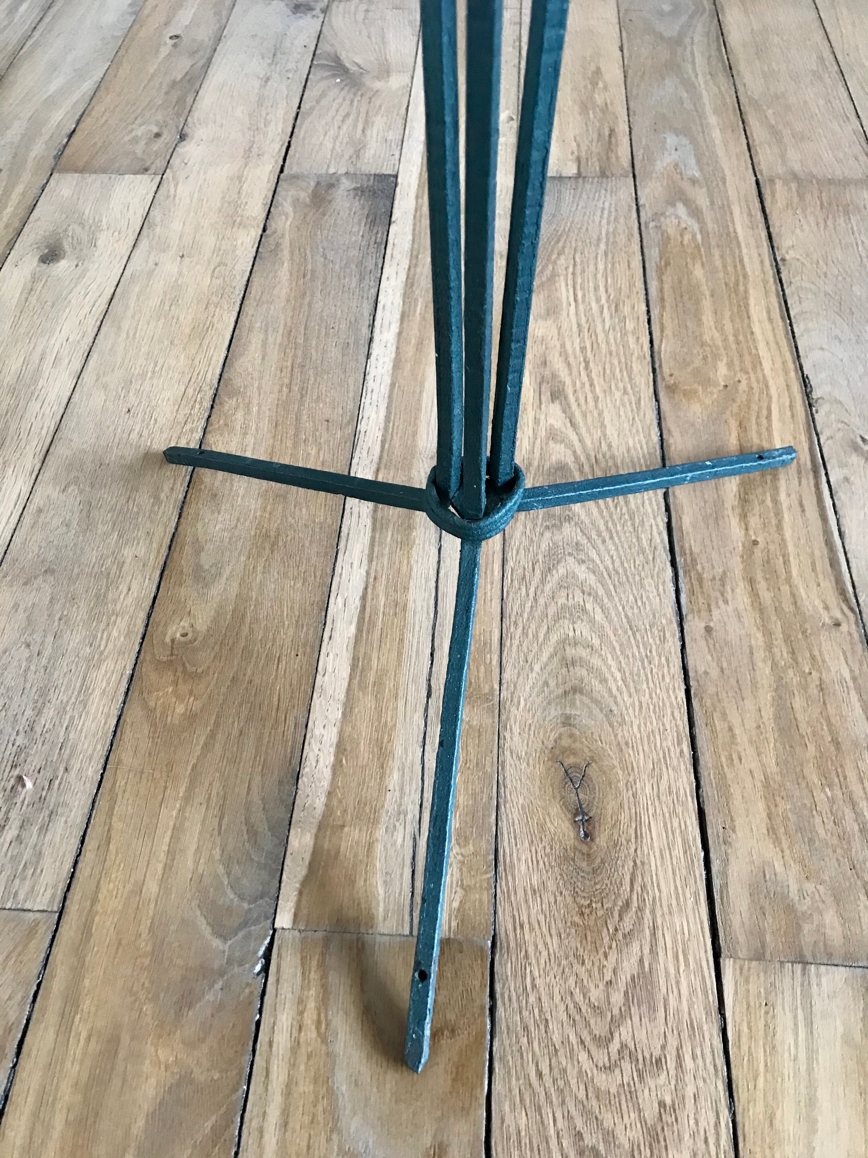 Brutalist stool design in wood and iron 70s