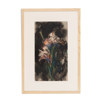 Fleur dans l’obscurité aquarelle sur papier 43 x 63 cm