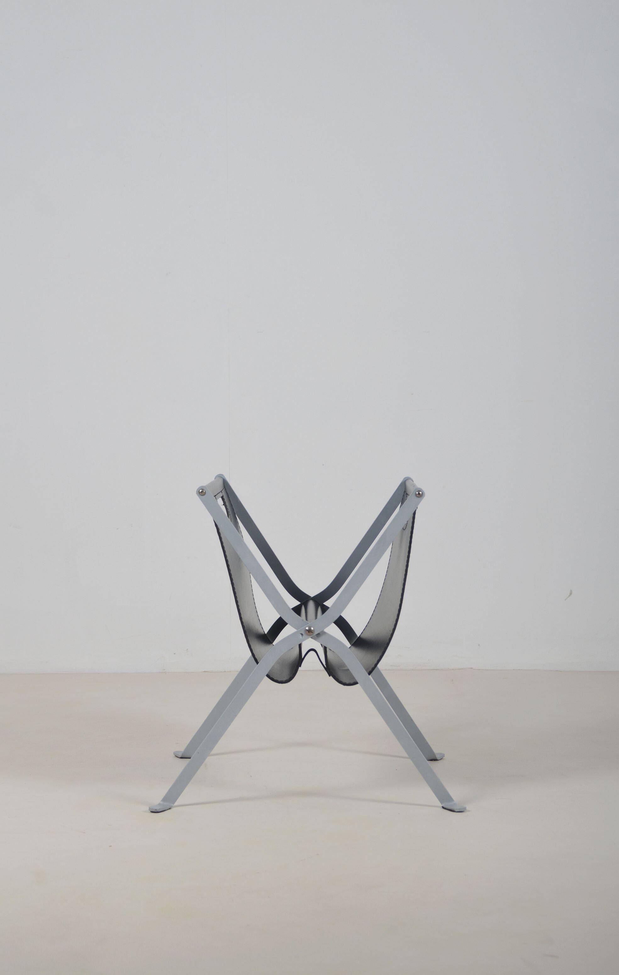 Italian folding magazine holder with saddle leather, 1970s