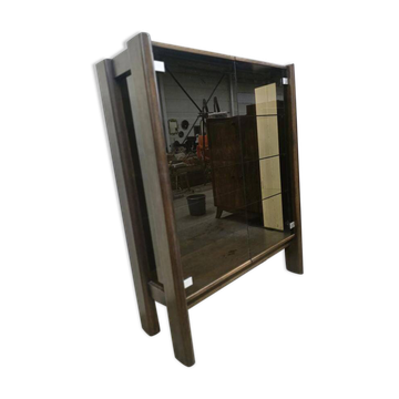 Vitrine vintage en bois massif avec verre fumé