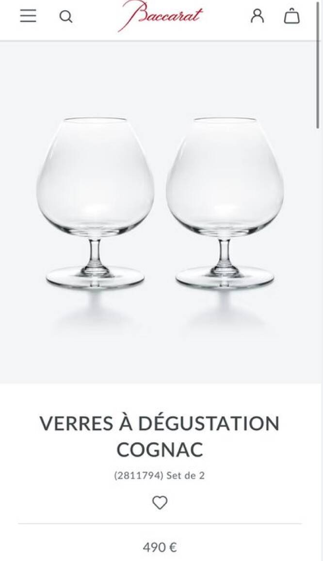 2 verres Baccarat dégustation cognac