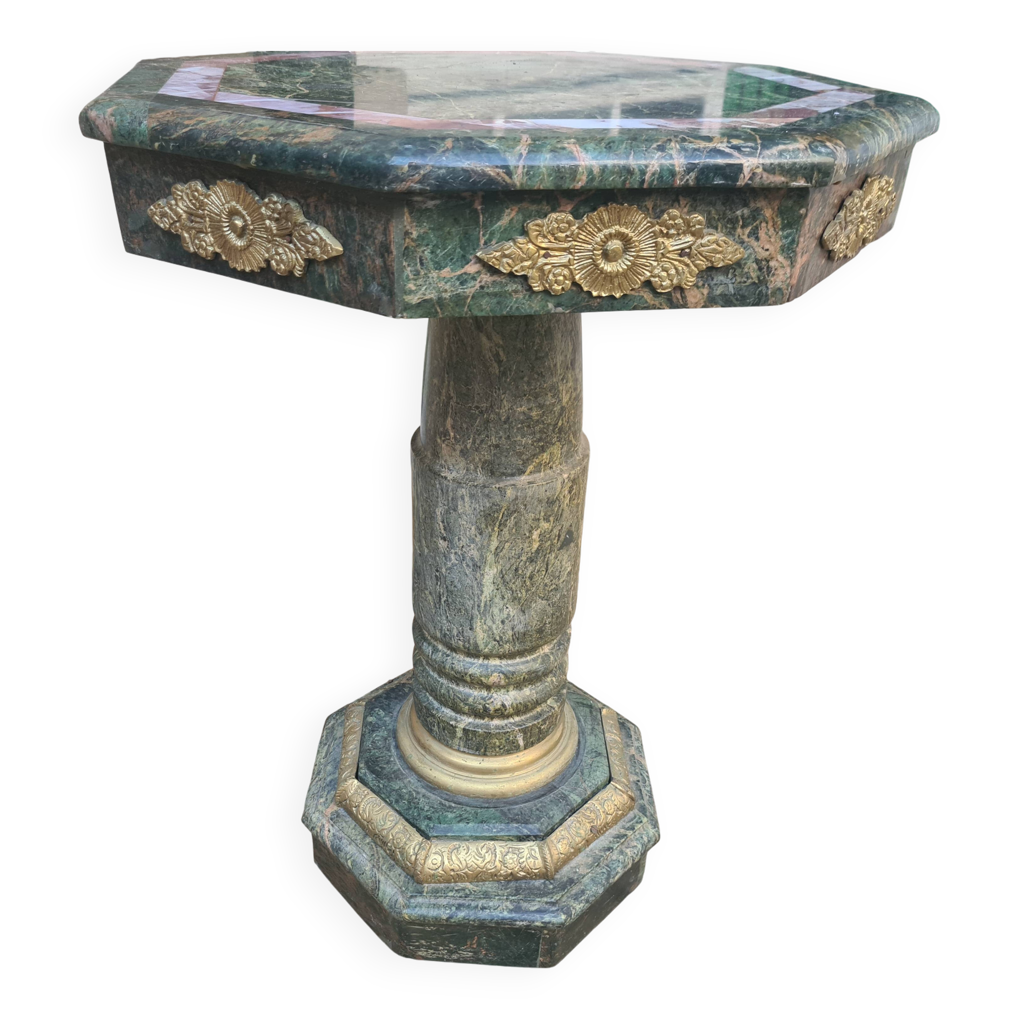 Pair of green marble pedestal tables, 19th century