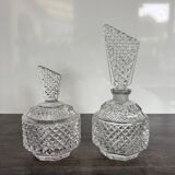 Pair of crystal-style cut glass bottles – retro/vintage dressing table