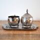 Antique Silver Plated Sugar Bowl & Creamer Set on Tray: Old Tableware