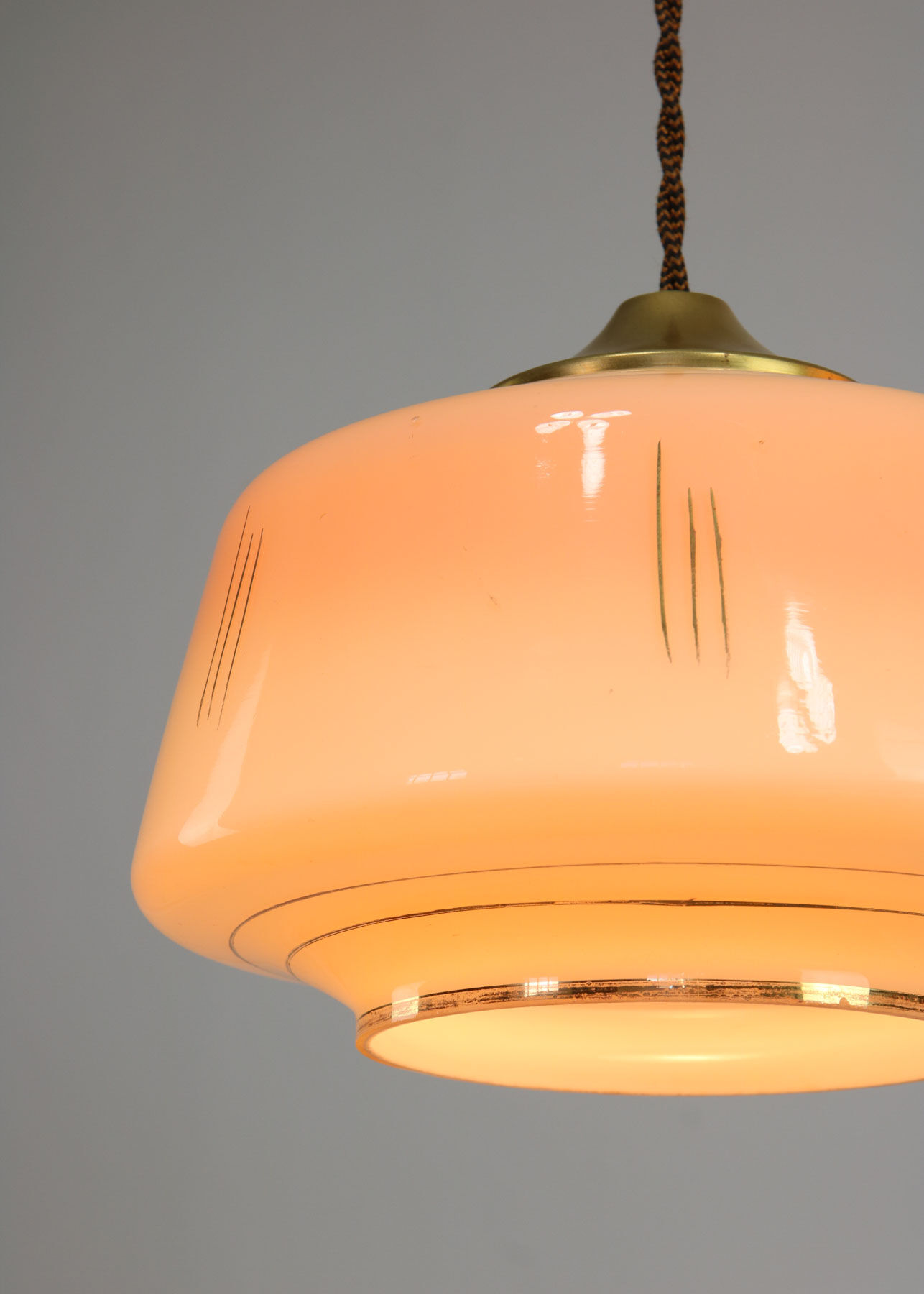 Mid-century glass & brass pendant lamps, set of 2