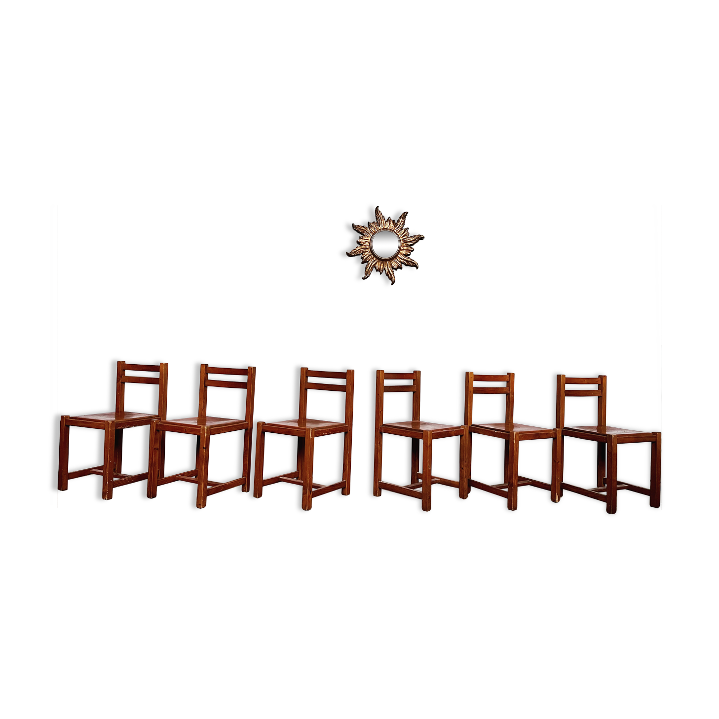 Series of 6 vintage wooden chairs 1960