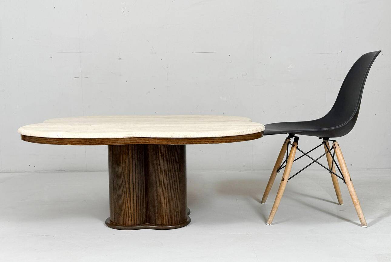 Coffee table with travertine top in cloverleaf shape, Italy, 1970s.