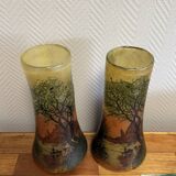 According to Legras: Pair of stained glass roller vases