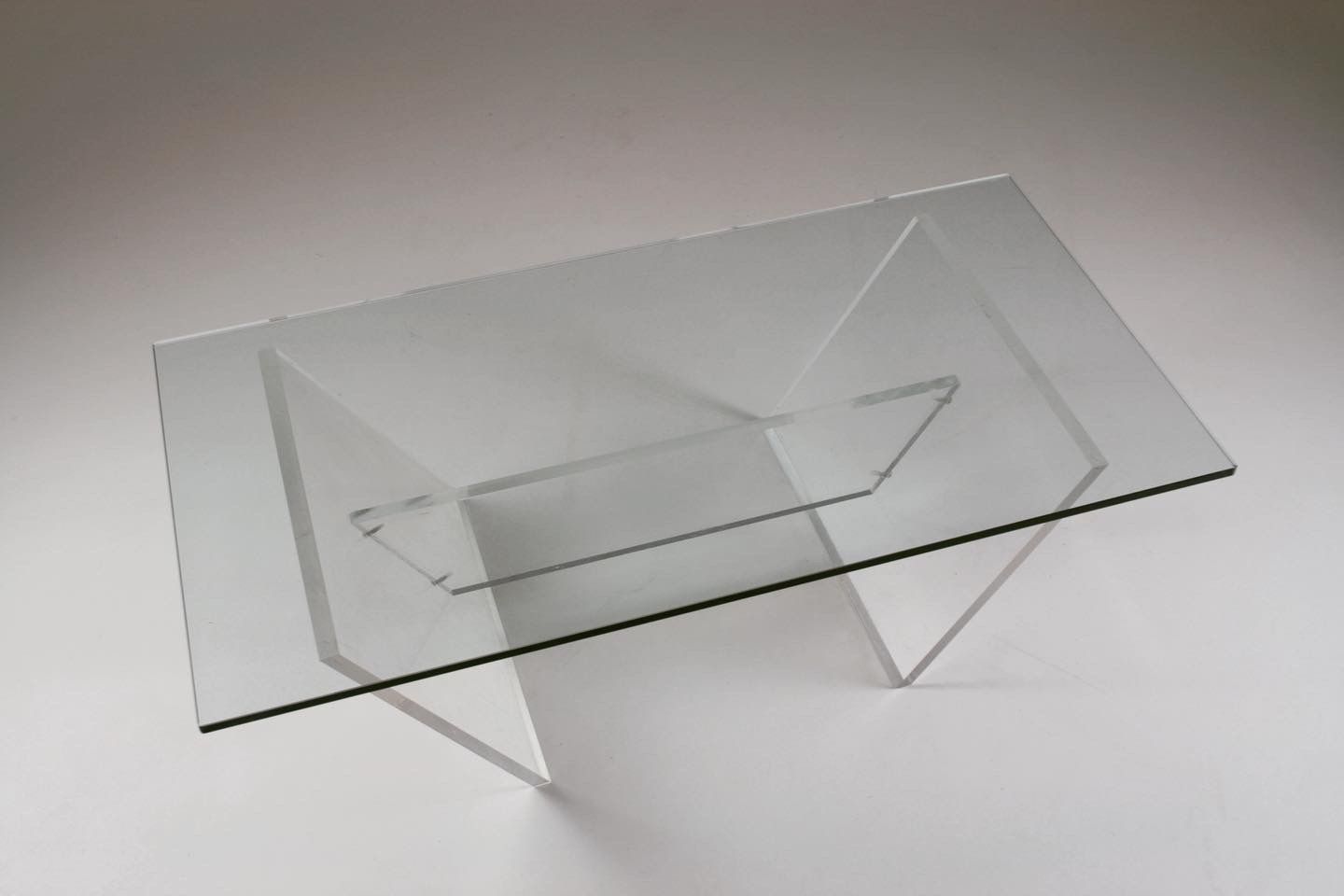 Plexiglas and glass coffee table "Les invisibles du marais", France 1980s