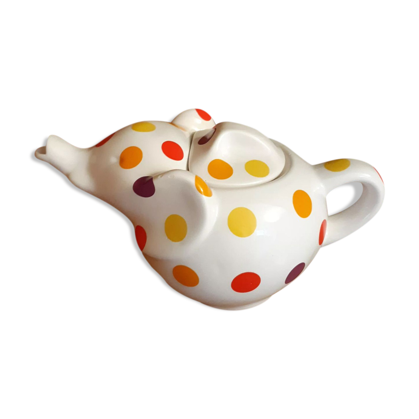 Théière elephant blanche à pois vintage français