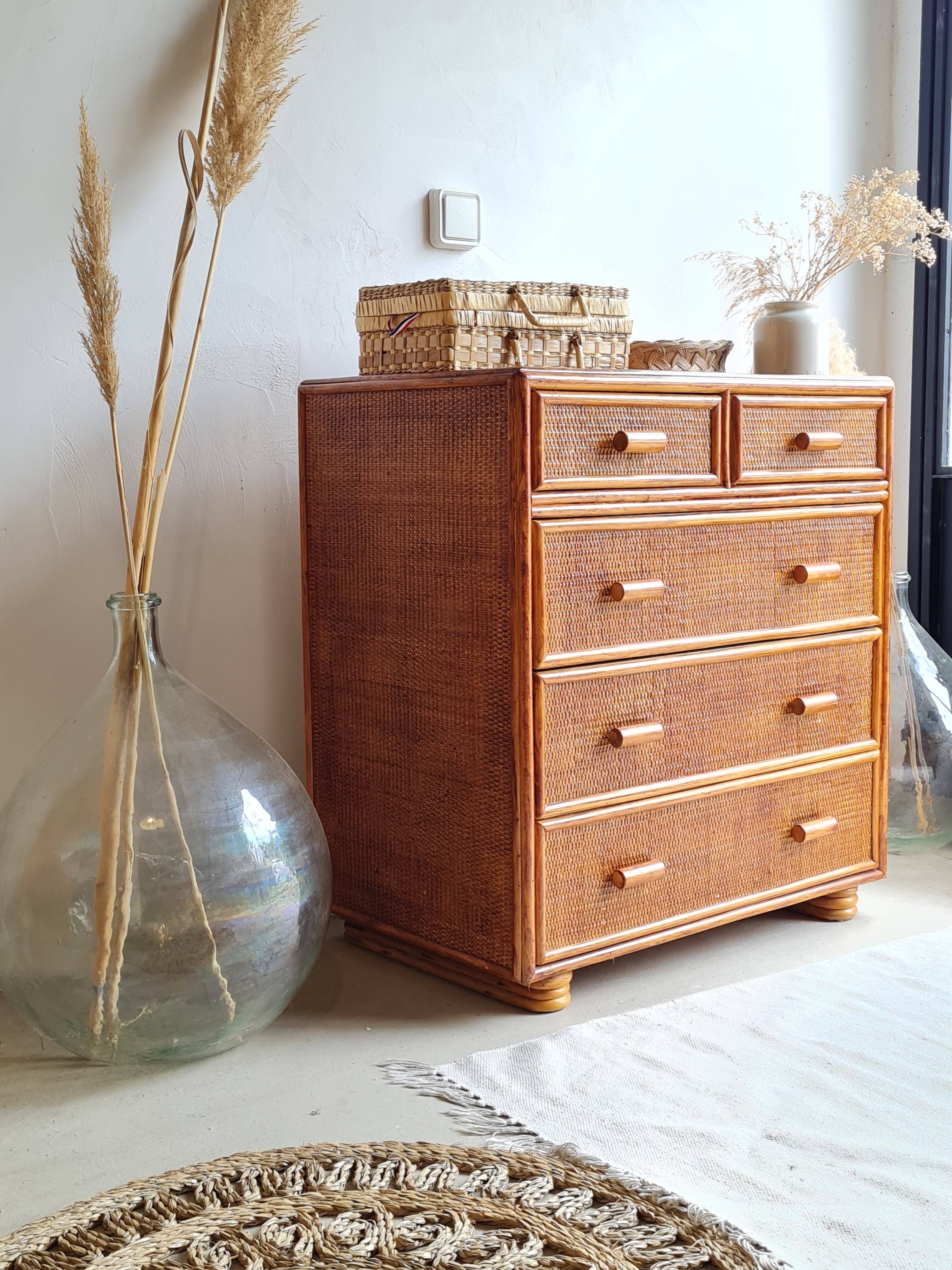 Vintage rattan dresser