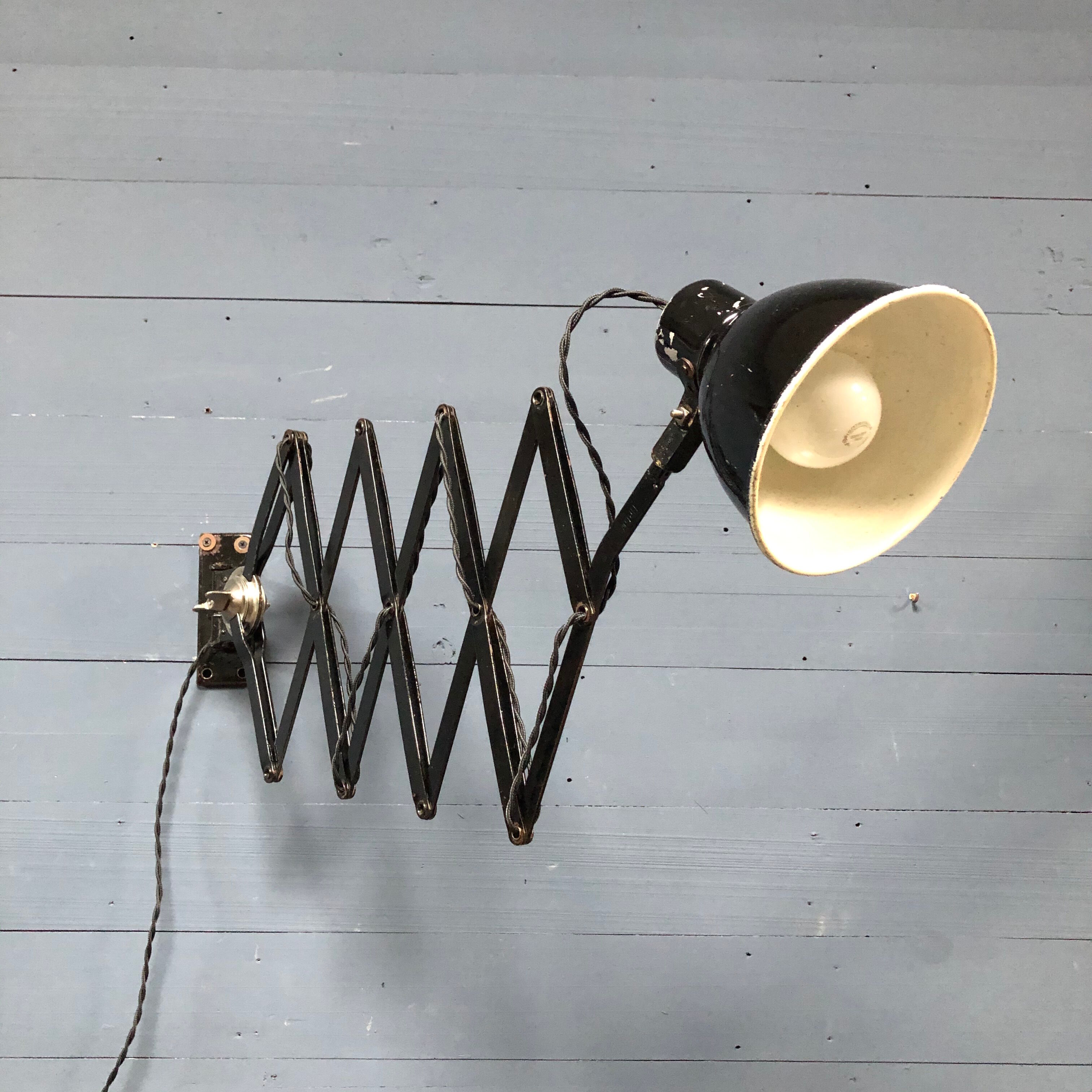 XL black scissor lamp from PeHaWe Leuchten Dresden, German 1940s