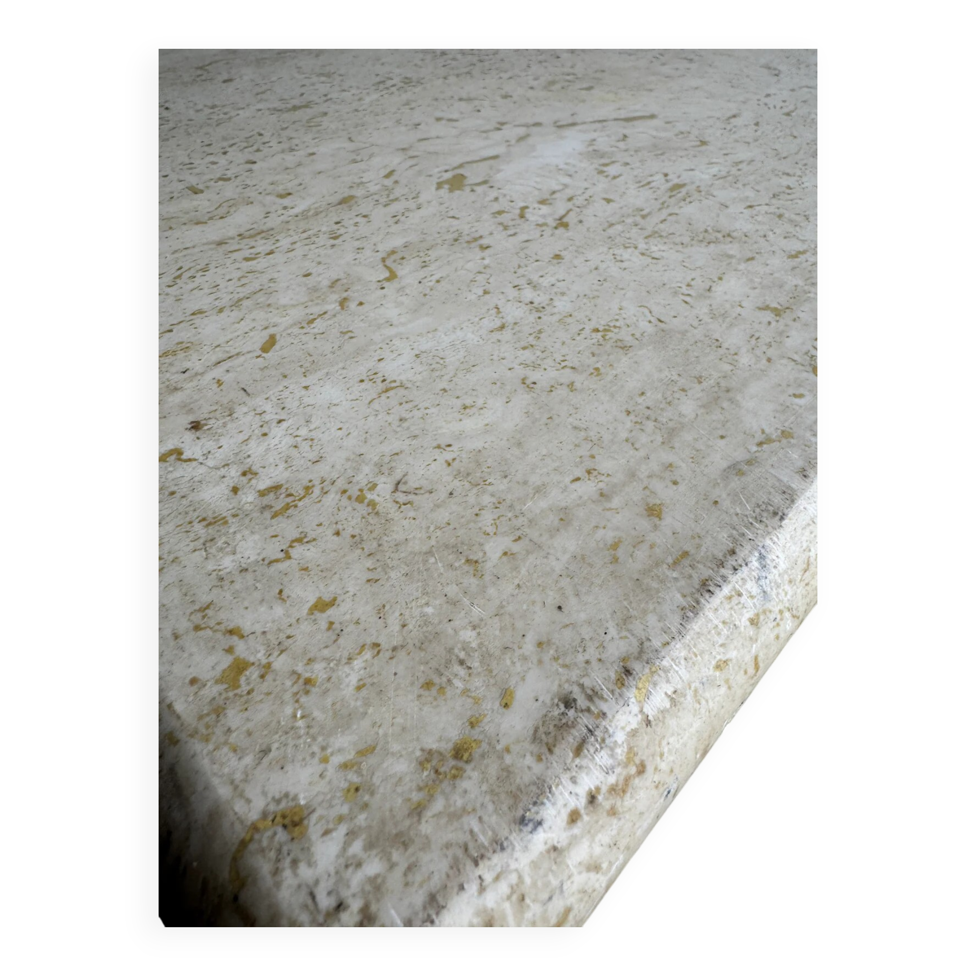 Natural beige travertine coffee table from the 1970s — minimalist Italian design, solid square top