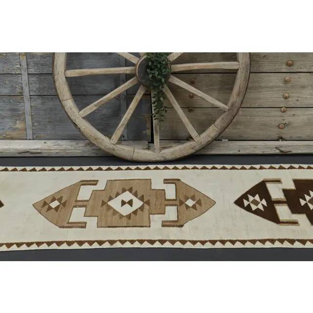 1970s Vintage Turkish Hand-Knotted Wool Cotton Beige Runner Rug 96x343