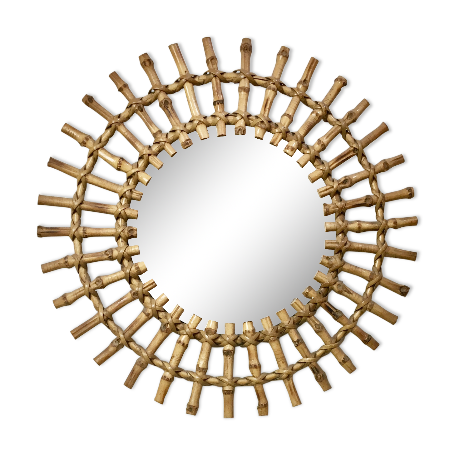 Sun diameter 46cm vintage rattan mirror