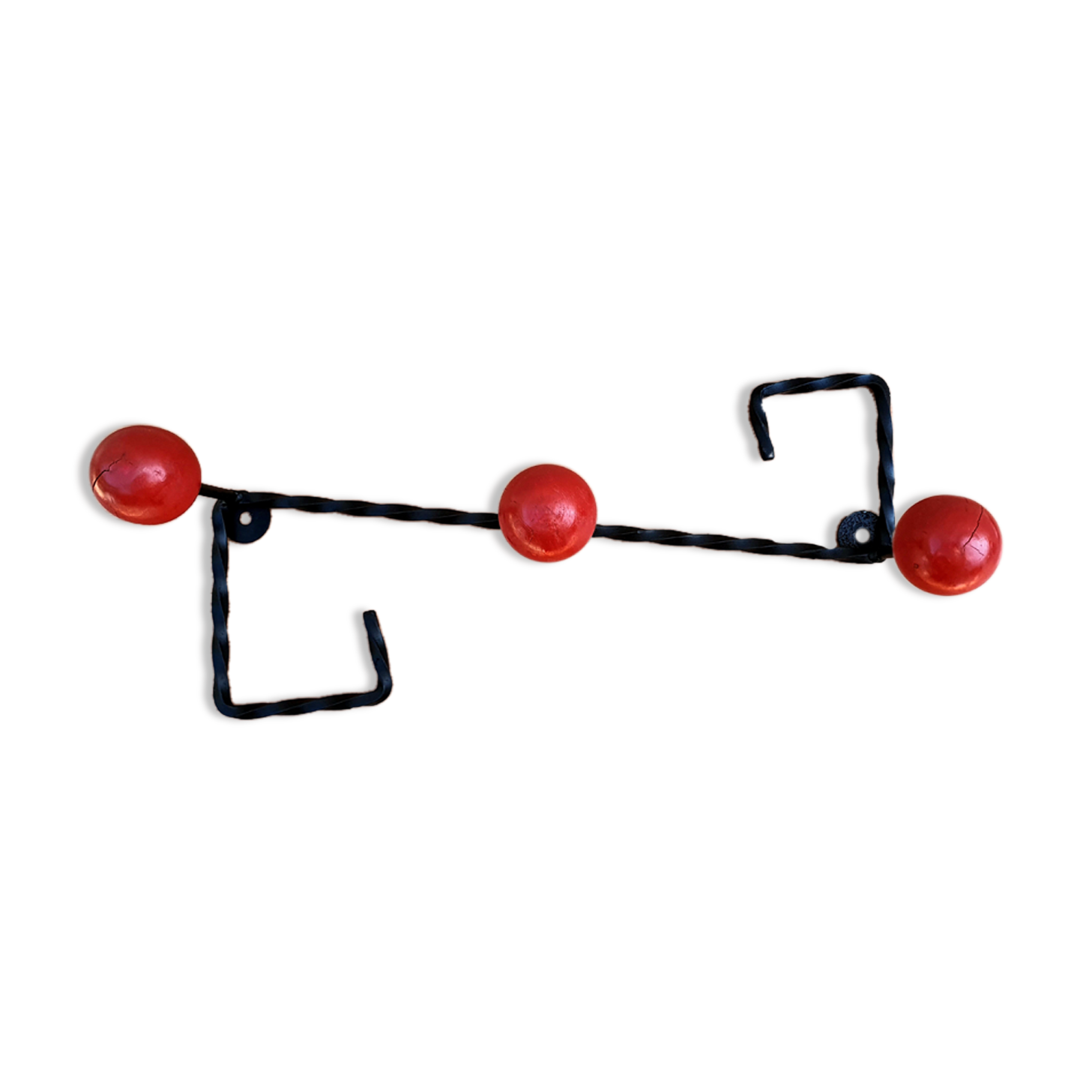 Coat rack wrought iron and red wooden balls