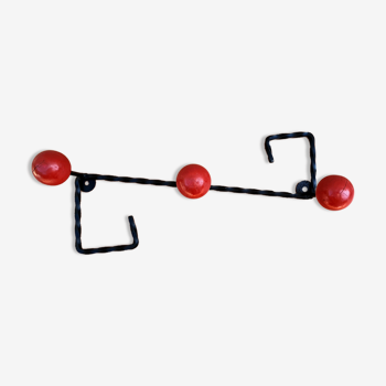 Coat rack wrought iron and red wooden balls