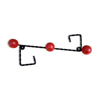 Coat rack wrought iron and red wooden balls