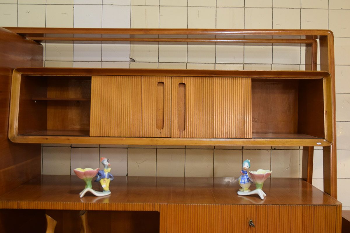 Mid-century living room furniture in ash wood with suspended parts