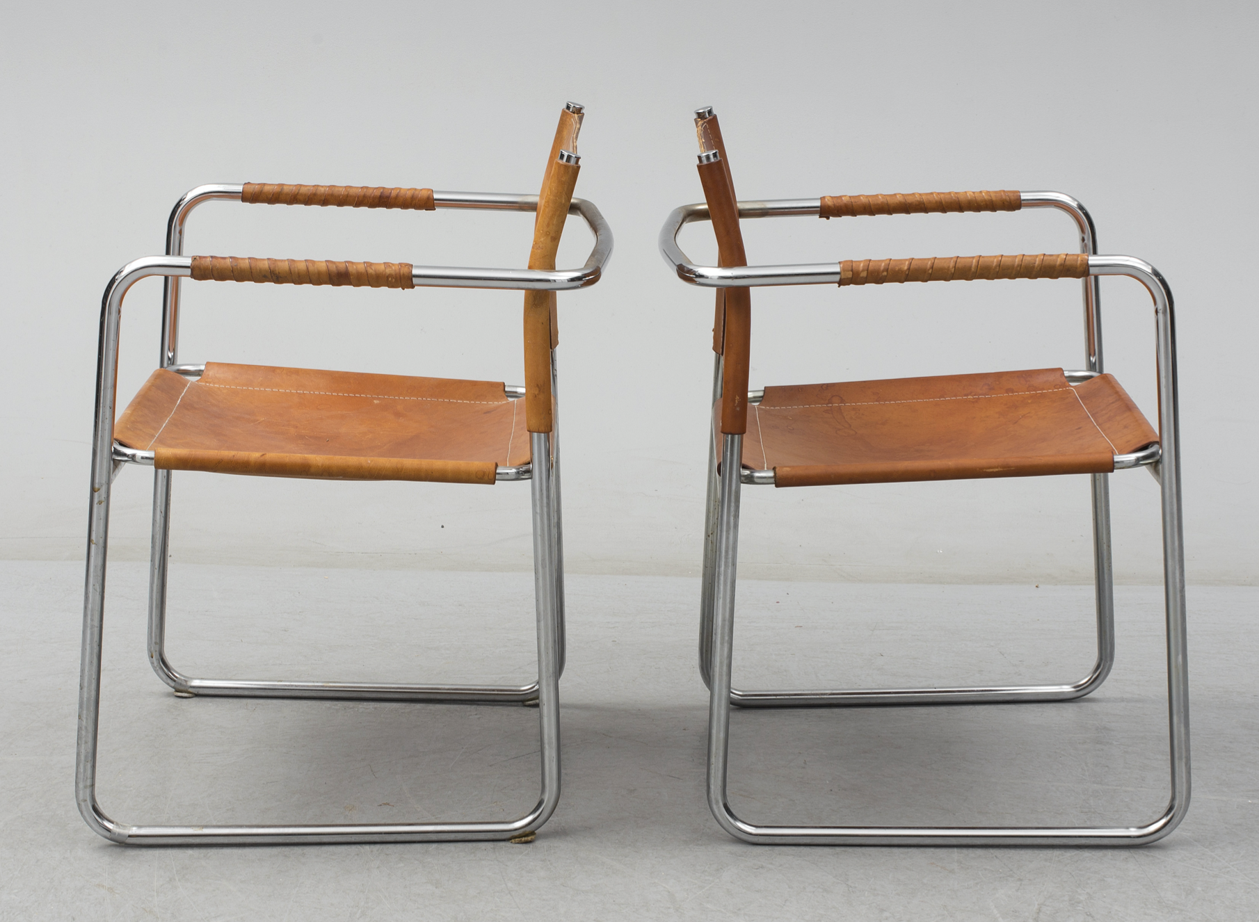 Pair of armchairs model admiral in chrome and leather  by Karin Mobring for Ikea, Sweden, 1970s