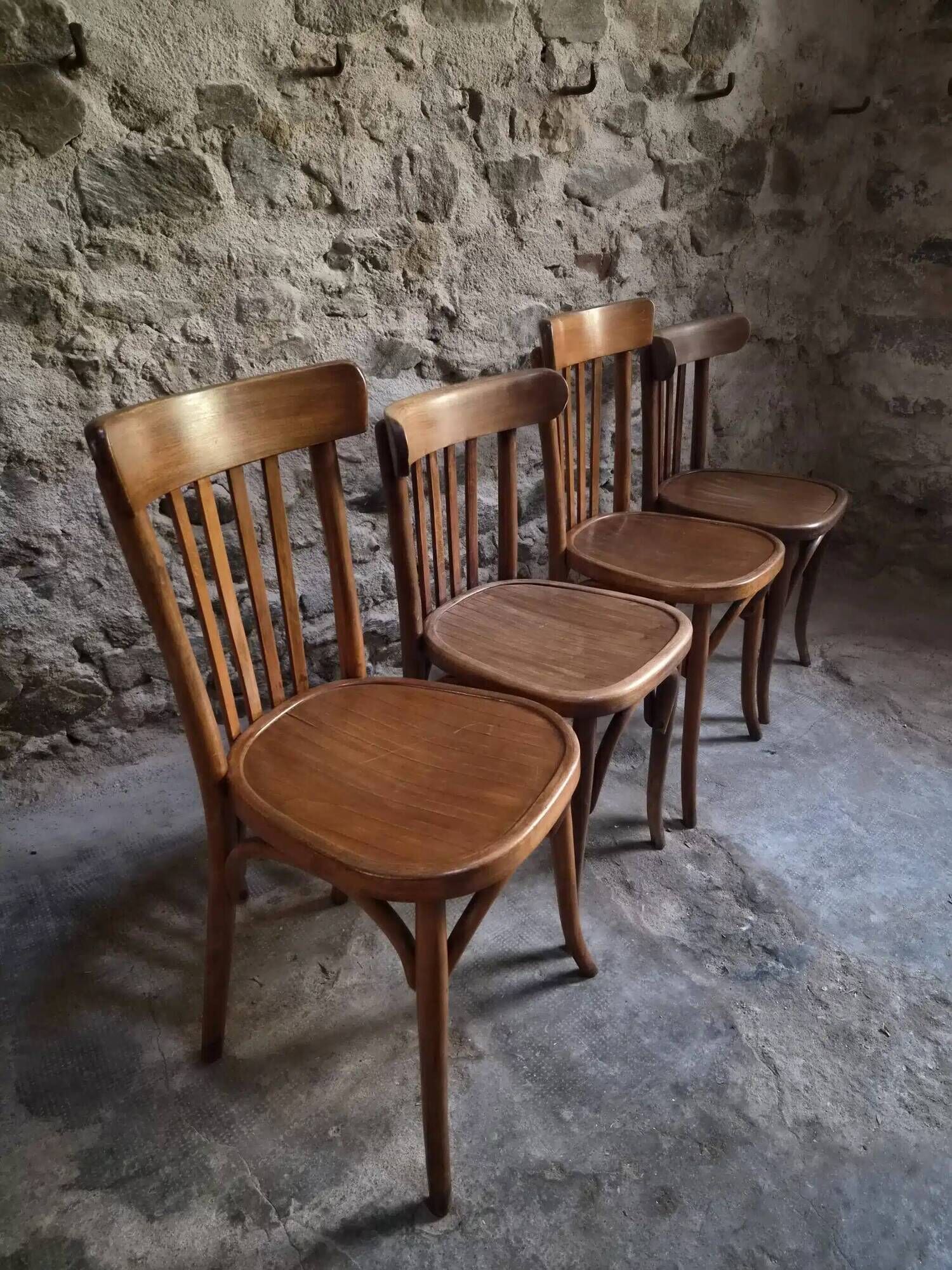 Set of 4 antique French bistro chairs by Mahieu & Guillaume, circa 1930.