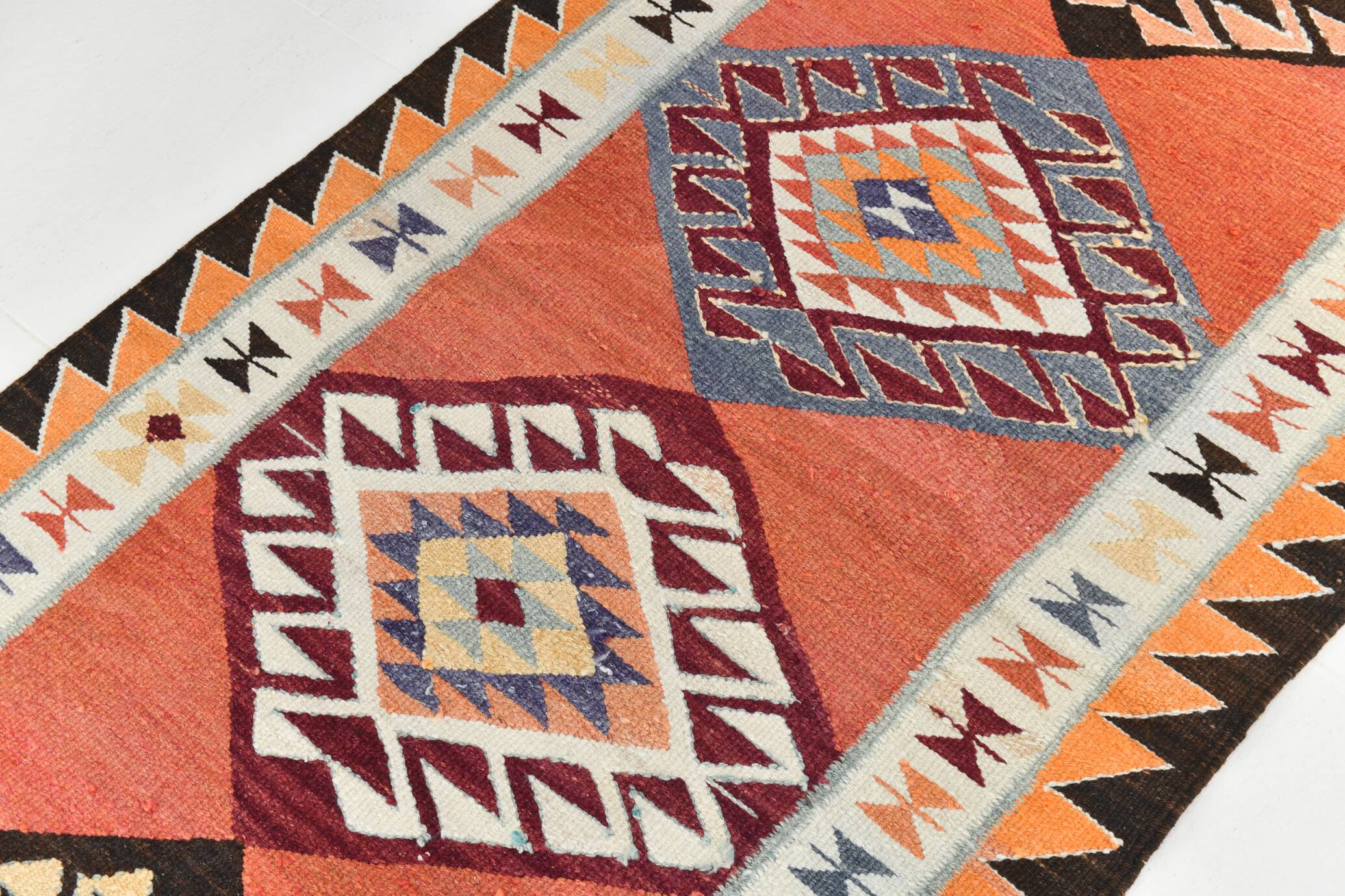 3x10 Turkish Orange & Burgundy Kilim Runner Rug, 92x302Cm