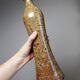 Tall bottle or soliflore in vintage handcrafted enamelled pyrite stoneware from the 60s and 70s