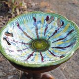 Openwork fruit cup with yellow and red drips - Fat lava, West Germany - 70s