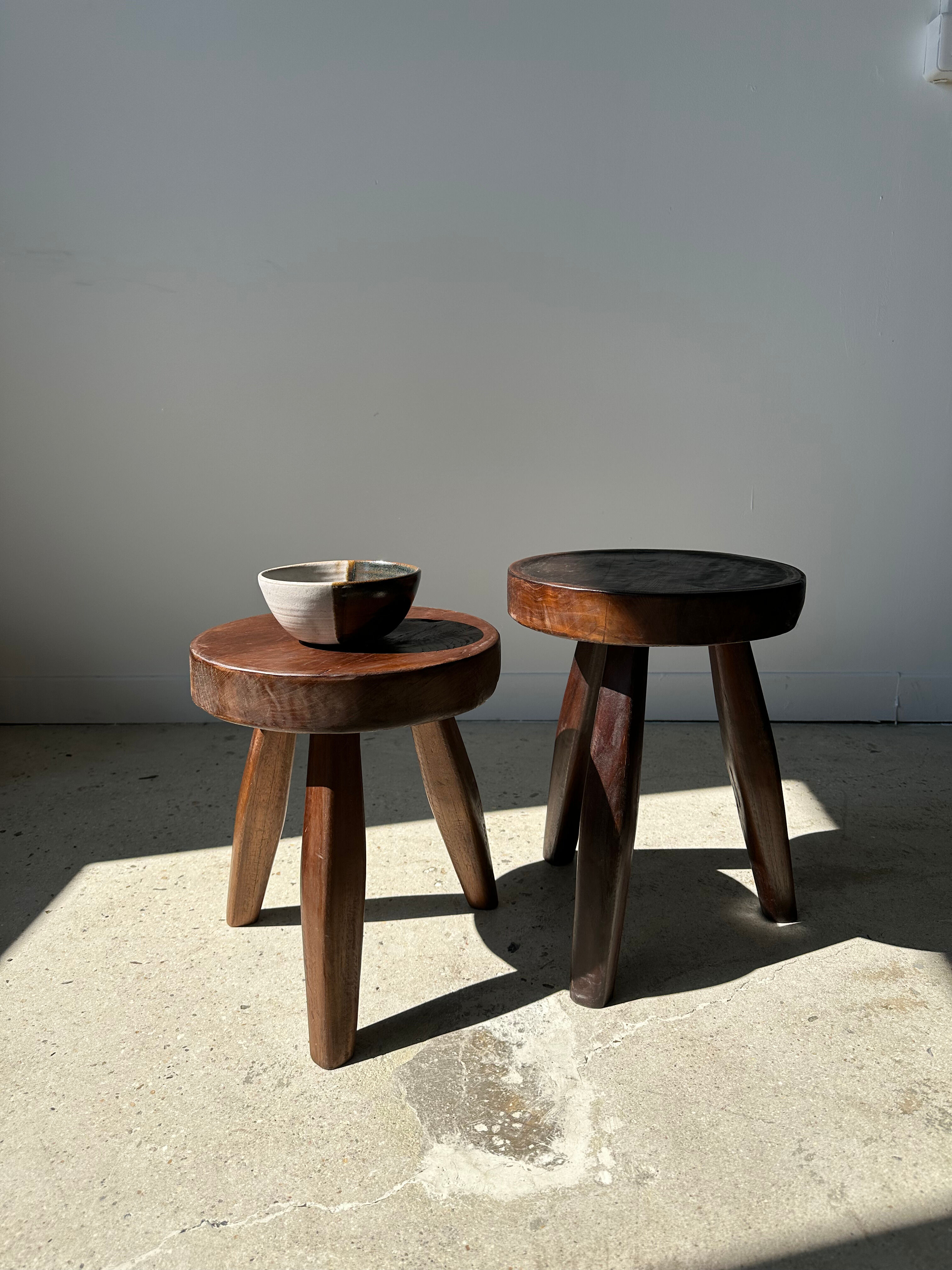 Brown solid wood stool flat circular seat