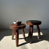 Brown solid wood stool flat circular seat
